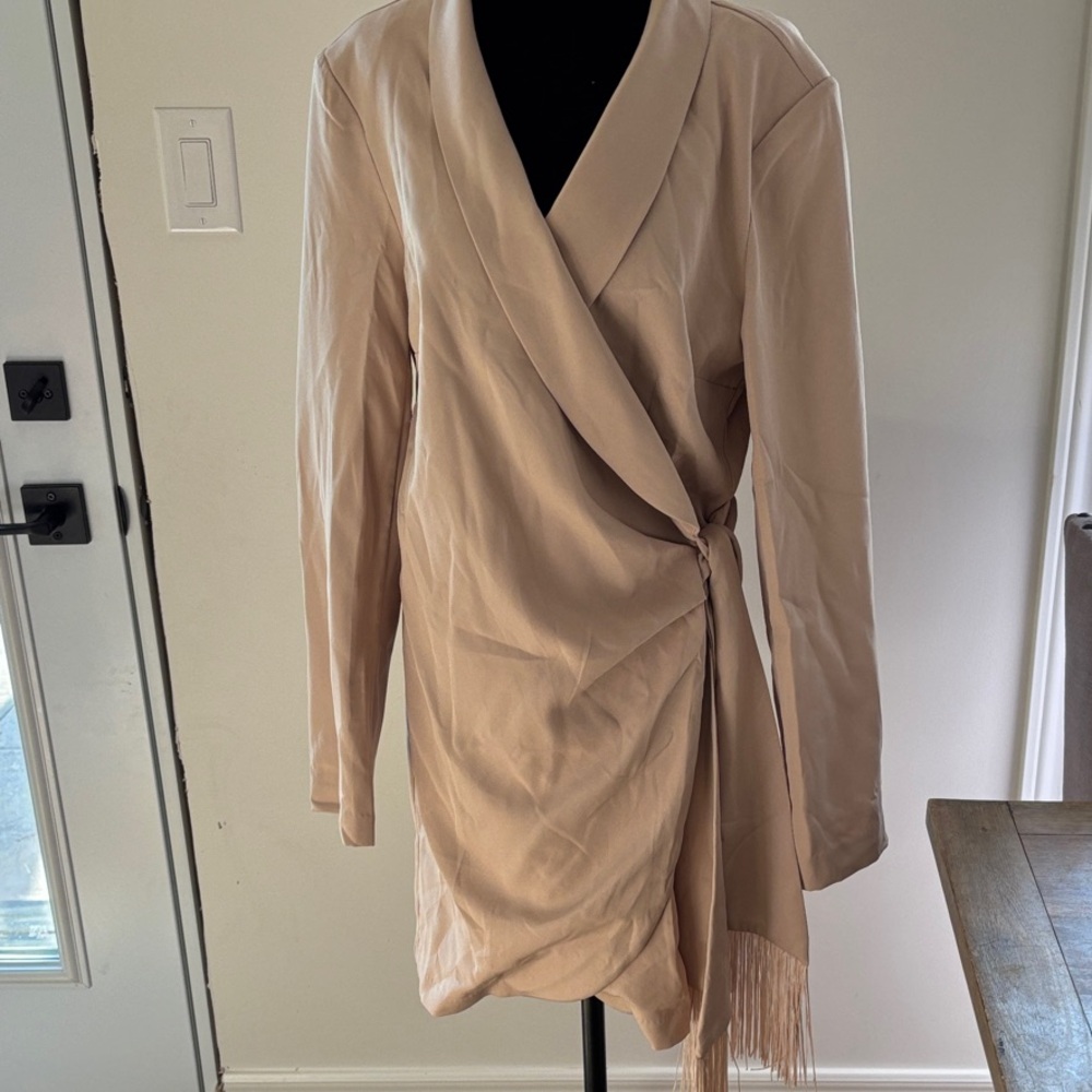 Chic Beige Long Sleeve Wrap Dress